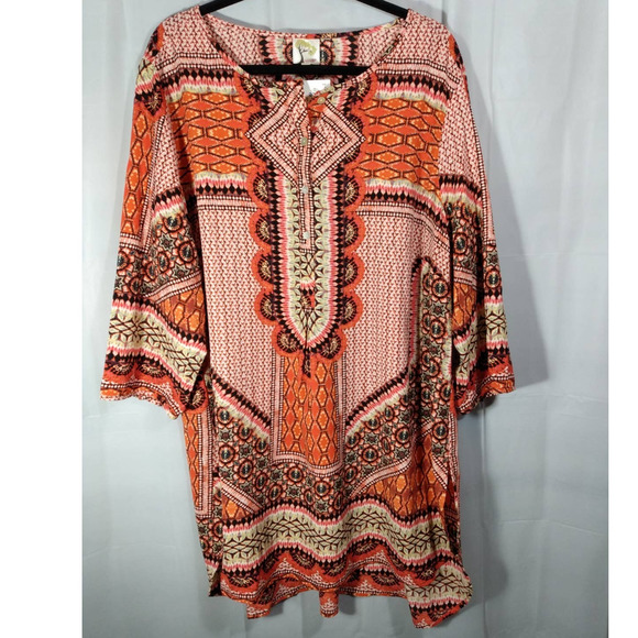 Fig and Flowers | Women's Boho Blouse | Orange/Black | New with Tags | 3XL